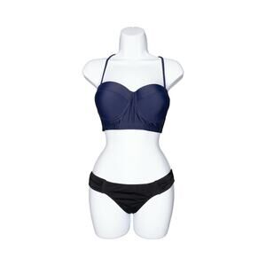 Unique & Classic Women Wired Strapped Bandeau Top Solid Blue Size XL